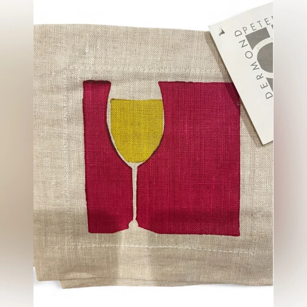 Dermont Peterson Linen Cocktail Napkins Set of 4 Mixed Prints Hand-Printed NWT